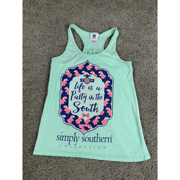 Simply Southern Shirt Girls Medium Green Life Is A Party In The South Tank Top - Picture 1 of 13
